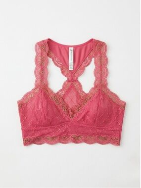 NWOT Free People Intimately Coral Lace Racerback Bralette – Gold Accents, Size S